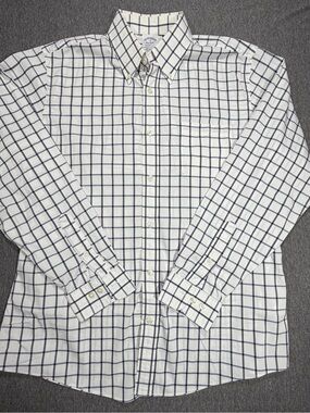 Brooks Brothers Regent Fit Men’s Medium White and Blue Check Print Button Down